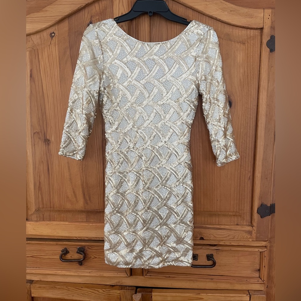 Gold and White Sequin Patterned Dress